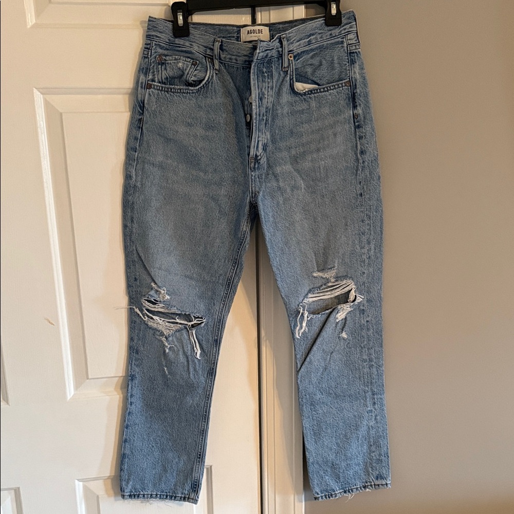 AGOLDE Riley Light Blue Ripped Denim